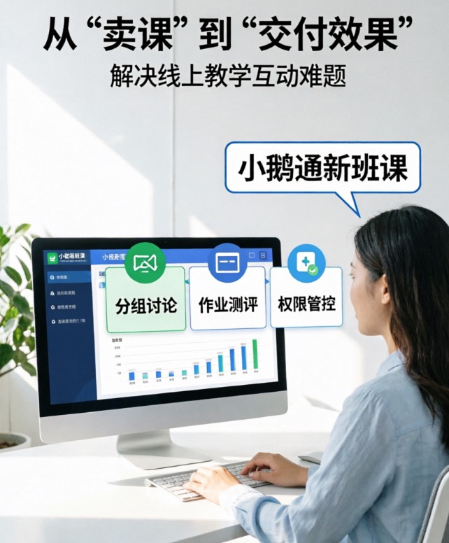 想从“卖课”到“交付效果”？小鹅通新班课的“分组讨论+作业测评+权限管控”，真能解决线上教学的互动难题？